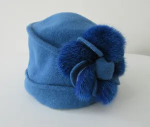 20H02 -Blue Wool Hat with Mink Trim