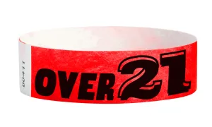 3/4" Tyvek Over 21 RED Wristbands