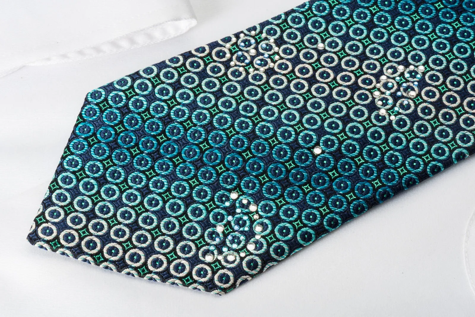 Arnold Palmer Silk Tie Turquoise Geometric On Blue With Turquoise Sparkles