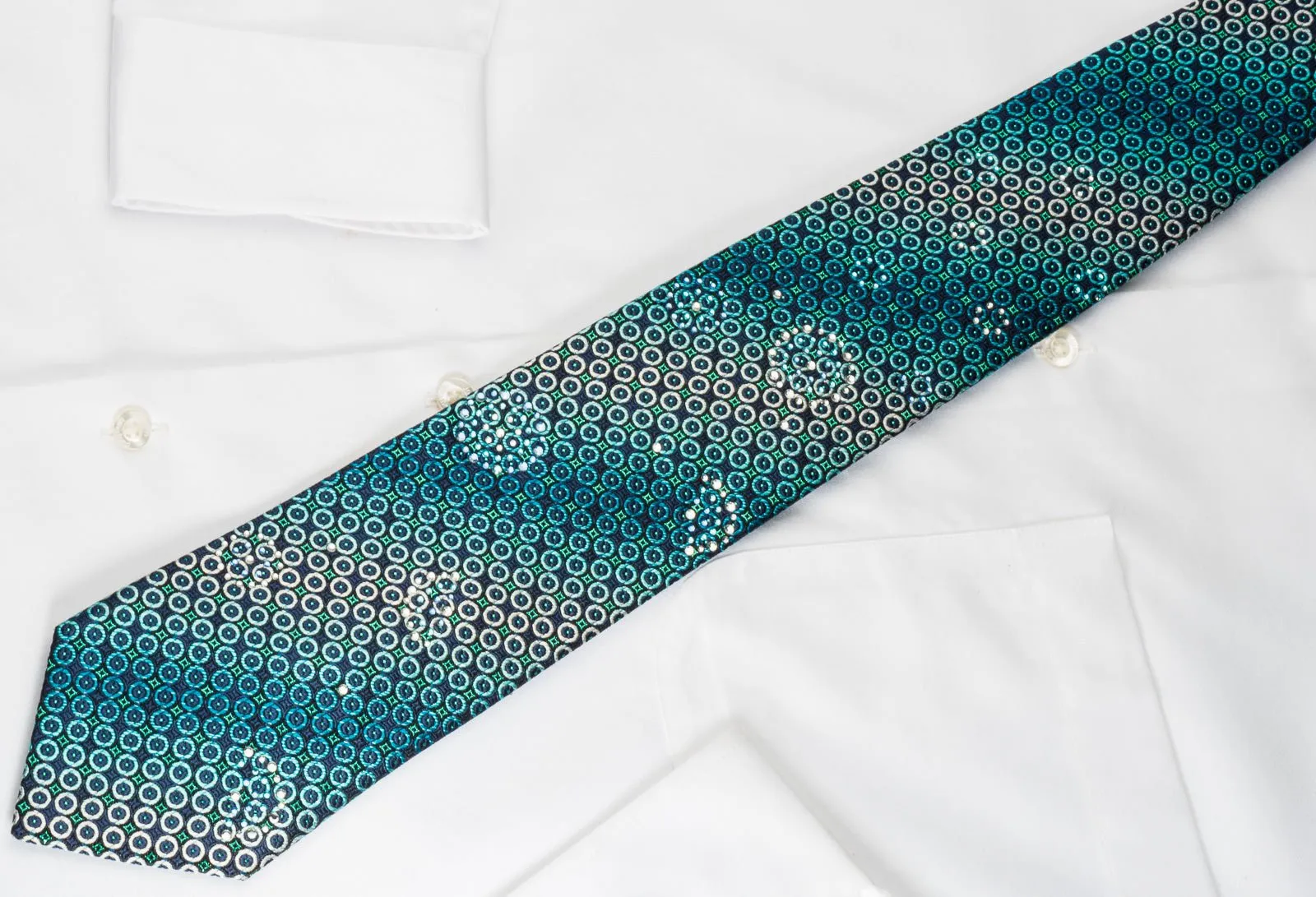 Arnold Palmer Silk Tie Turquoise Geometric On Blue With Turquoise Sparkles