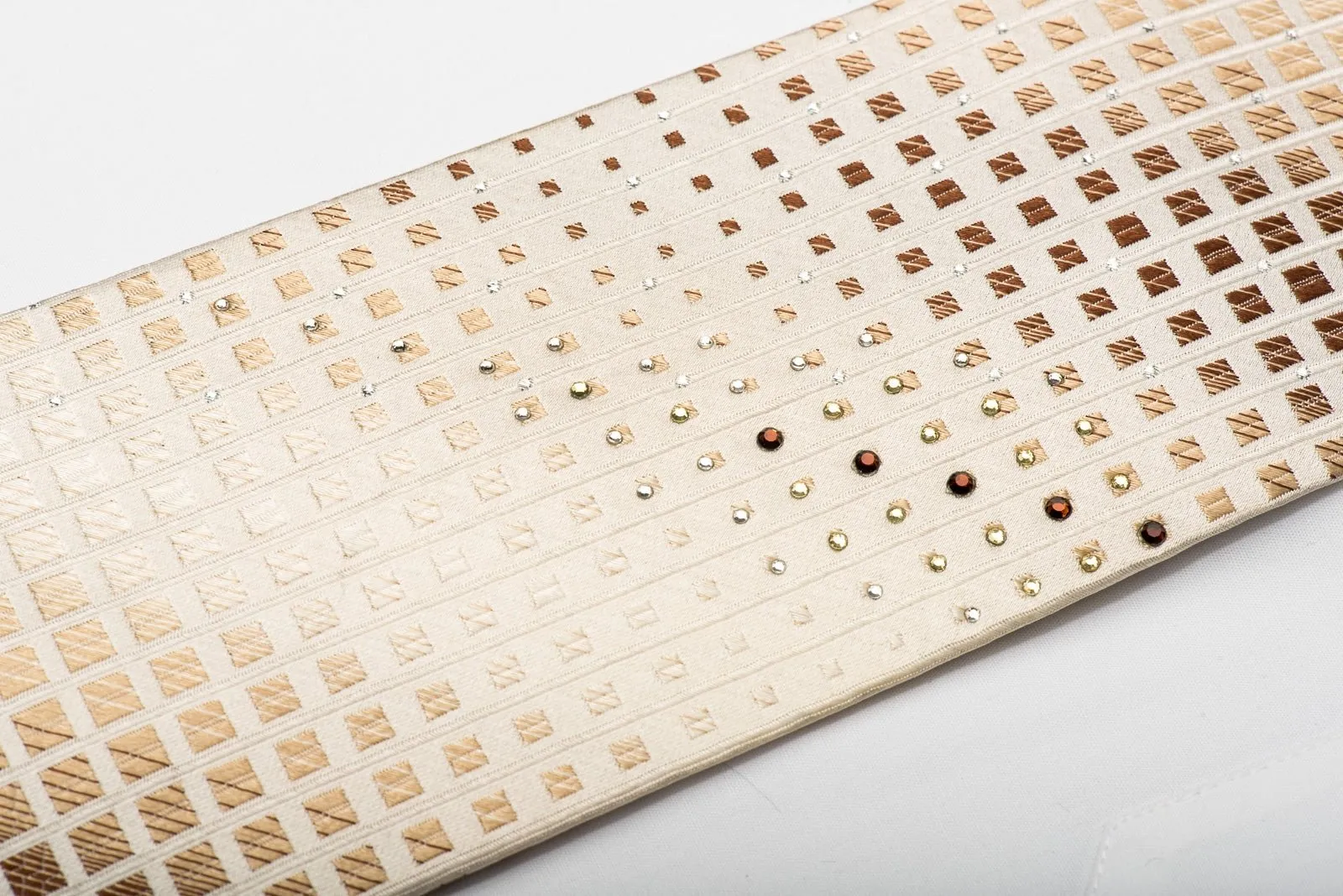 Austin Reed Men's Silk Necktie Brown Squares On Beige Sparkling With Rhinestones