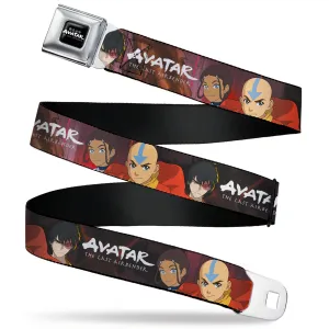 AVATAR LAST AIRBENDER Title Logo Full Color Black/White Seatbelt Belt - AVATAR THE LAST AIRBENDER Katara Aang Zuko Group Pose Webbing
