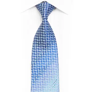 Blue Geometric Chevron Rhinestone Silk Necktie With Sparkles