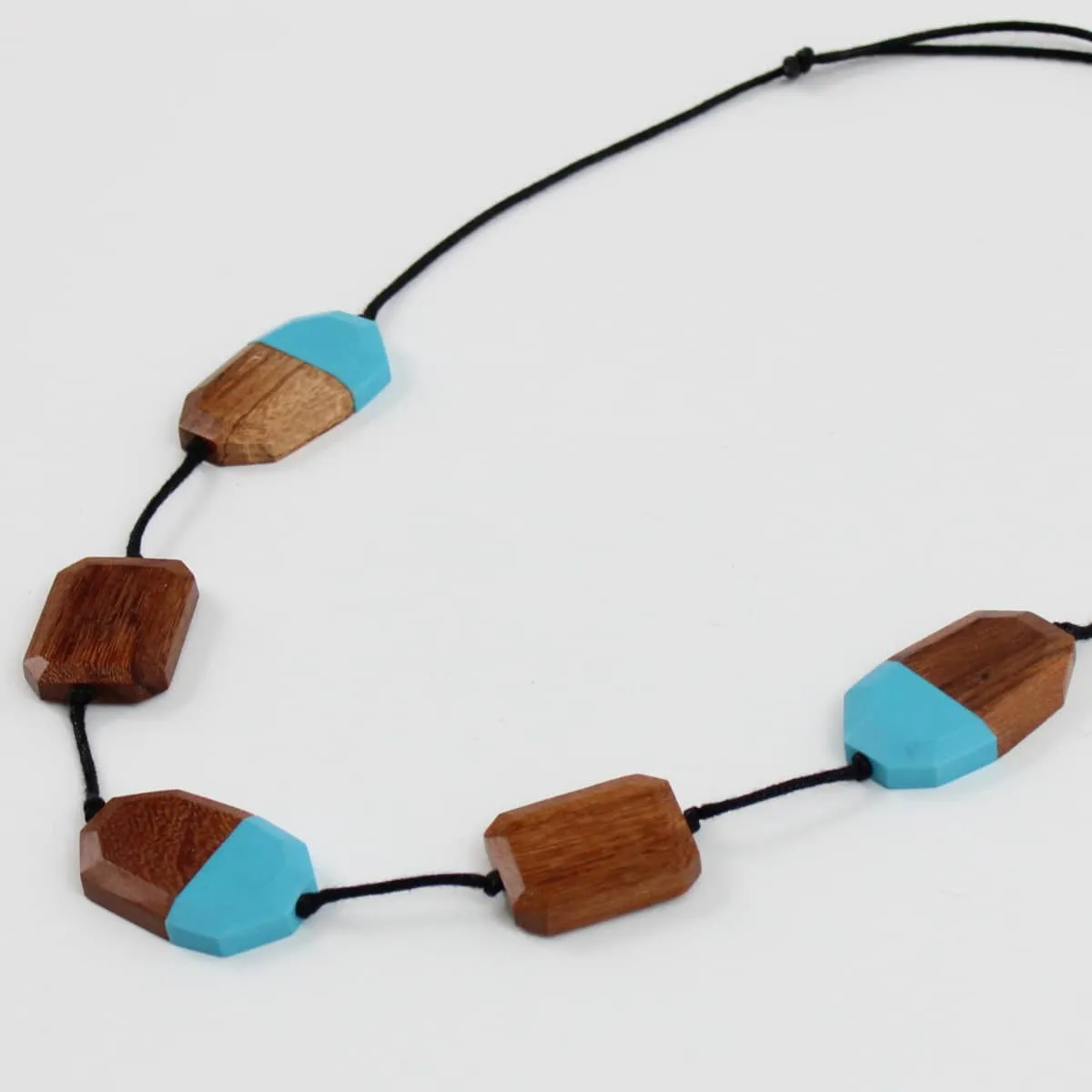 Blue Resin and Wood Statement Necklace