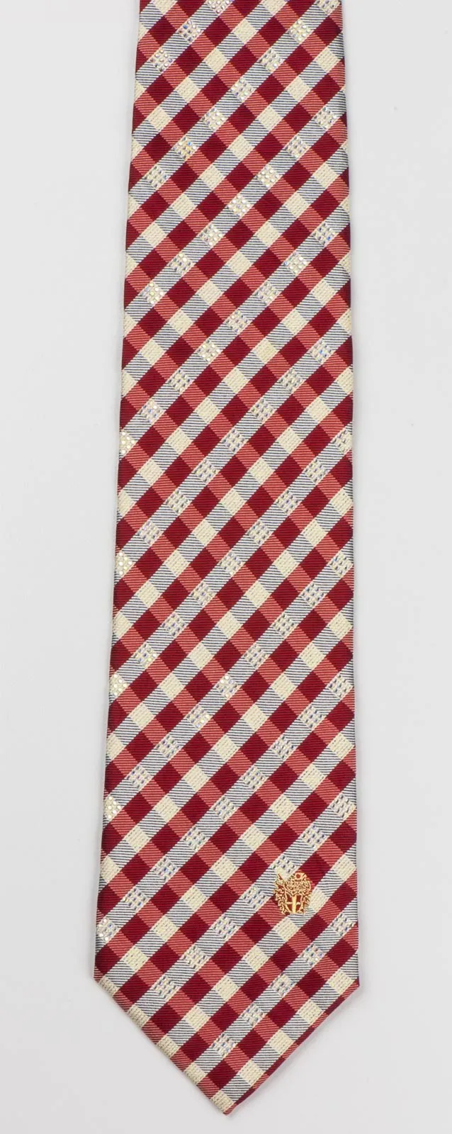 Burgundy Silver Plaid Mens Woven Silk Necktie With Rhinestones