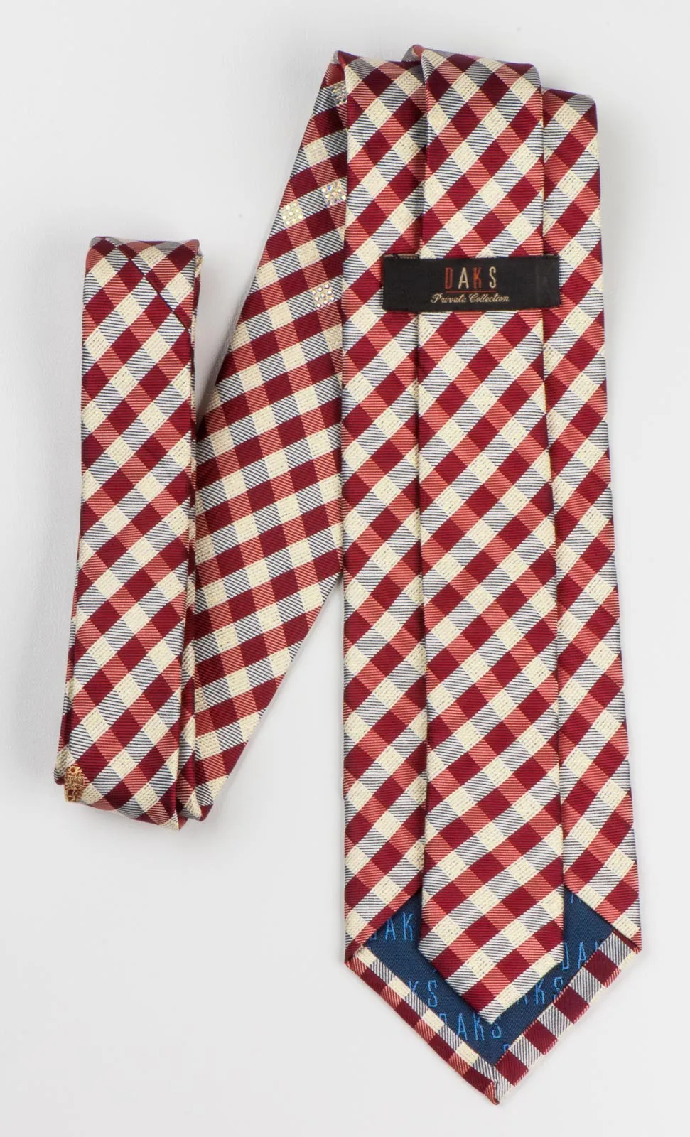 Burgundy Silver Plaid Mens Woven Silk Necktie With Rhinestones