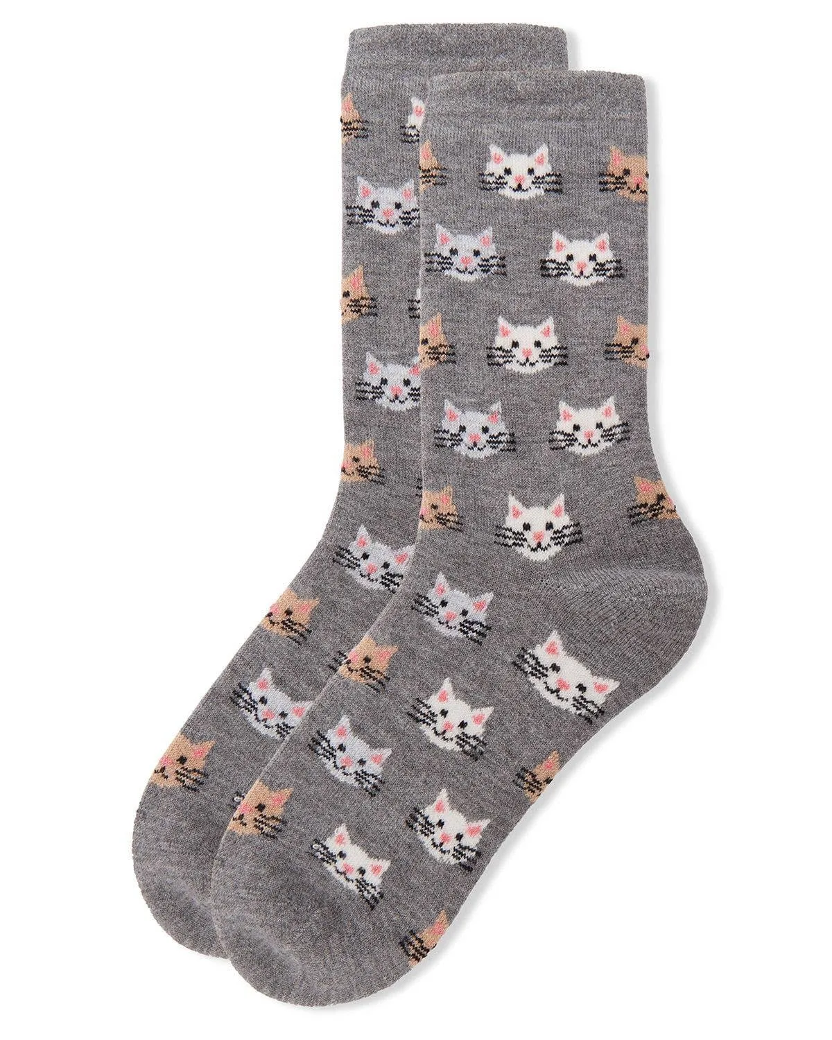 cat face cashmere crew sock