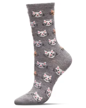 cat face cashmere crew sock