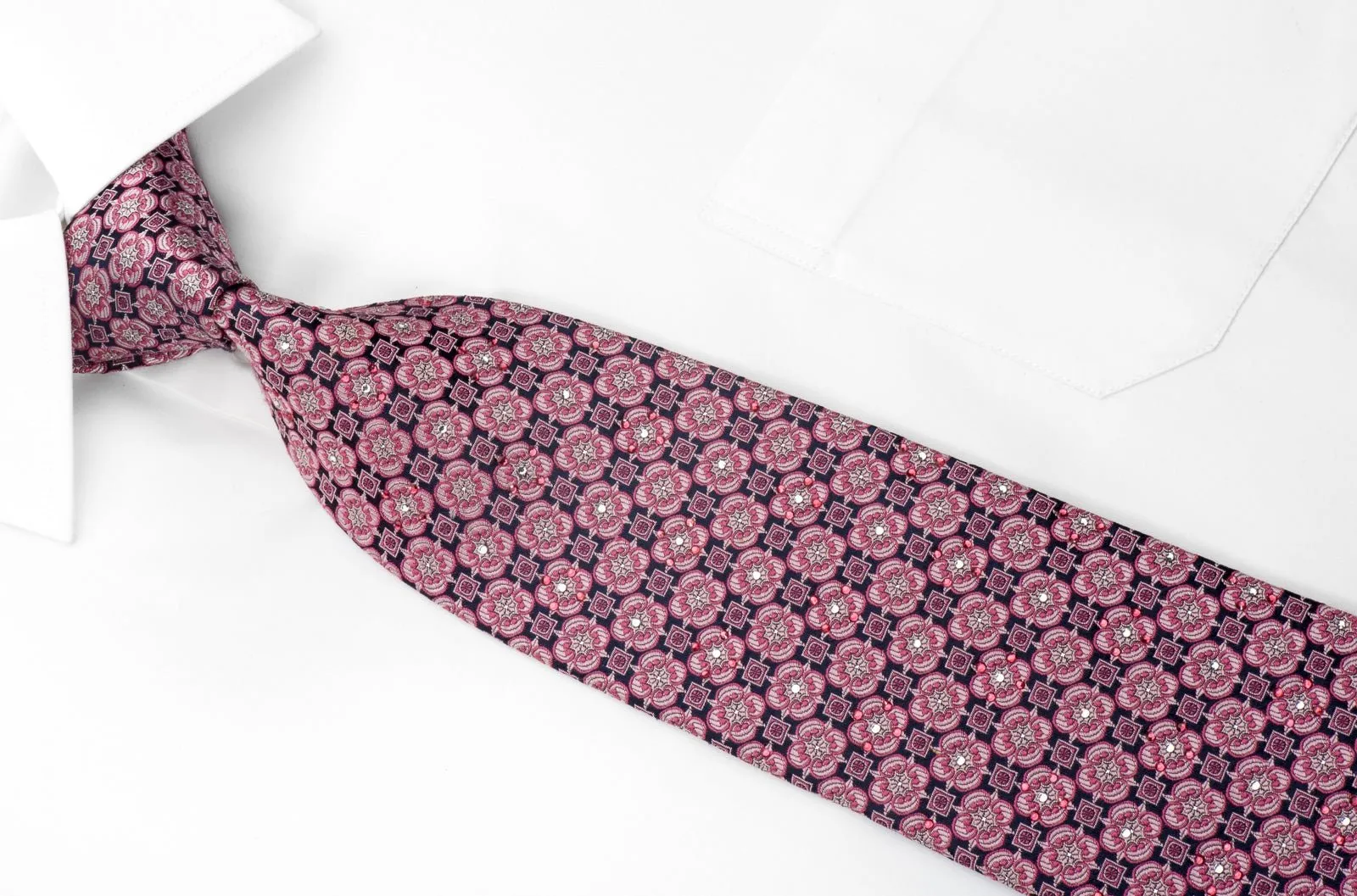 Christian Aujard Men's Rhinestone Silk Necktie Foulard On Navy With Silver Sparkles