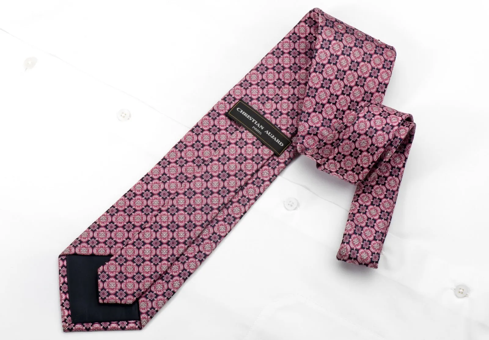 Christian Aujard Men's Rhinestone Silk Necktie Foulard On Navy With Silver Sparkles