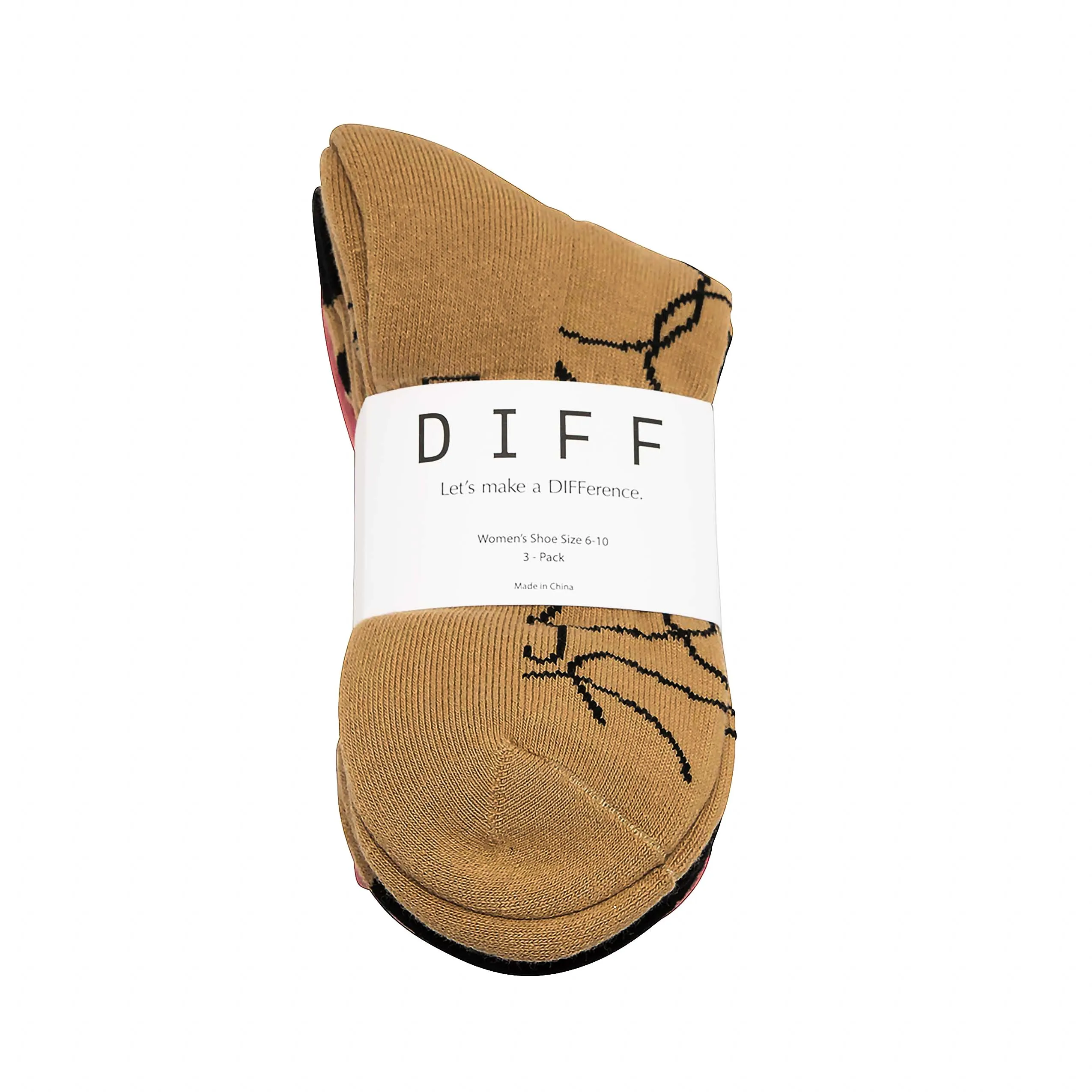 CREW SOCK TRIO - ABSTRACT CIRCLES   LEOPARD   PINK