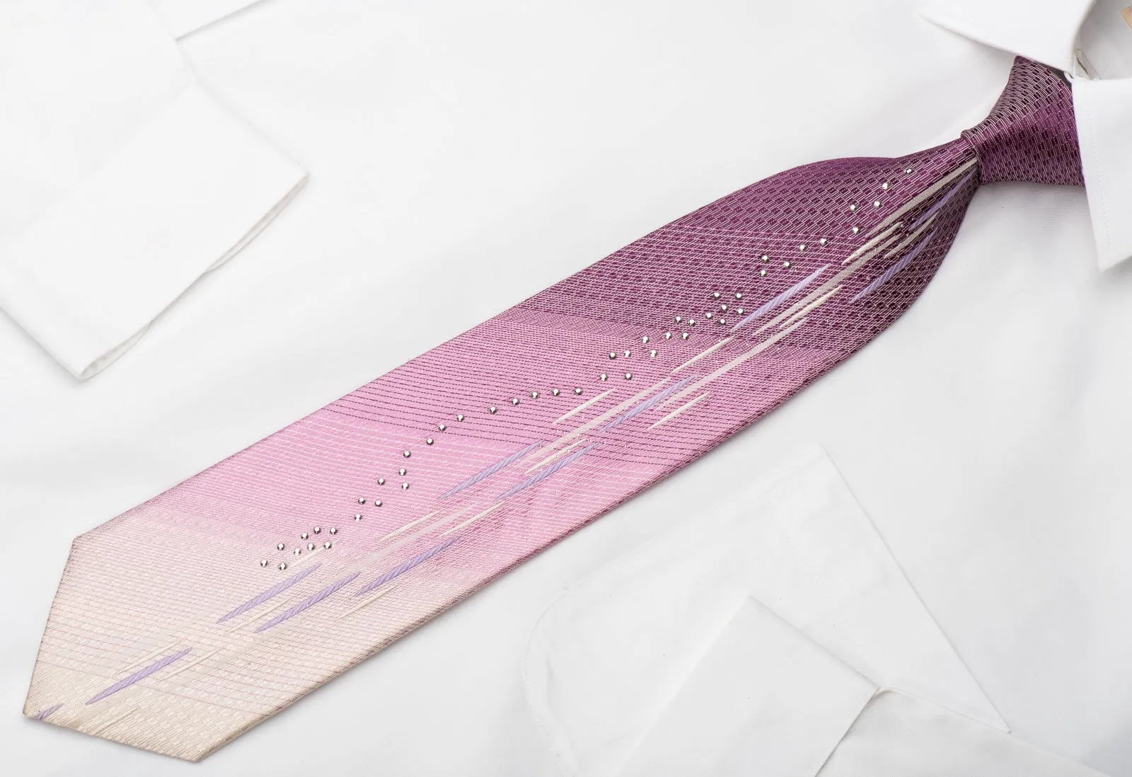 Crocodile Men's Rhinestone Silk Necktie Pink Purple Graduation With Silver Sparkles