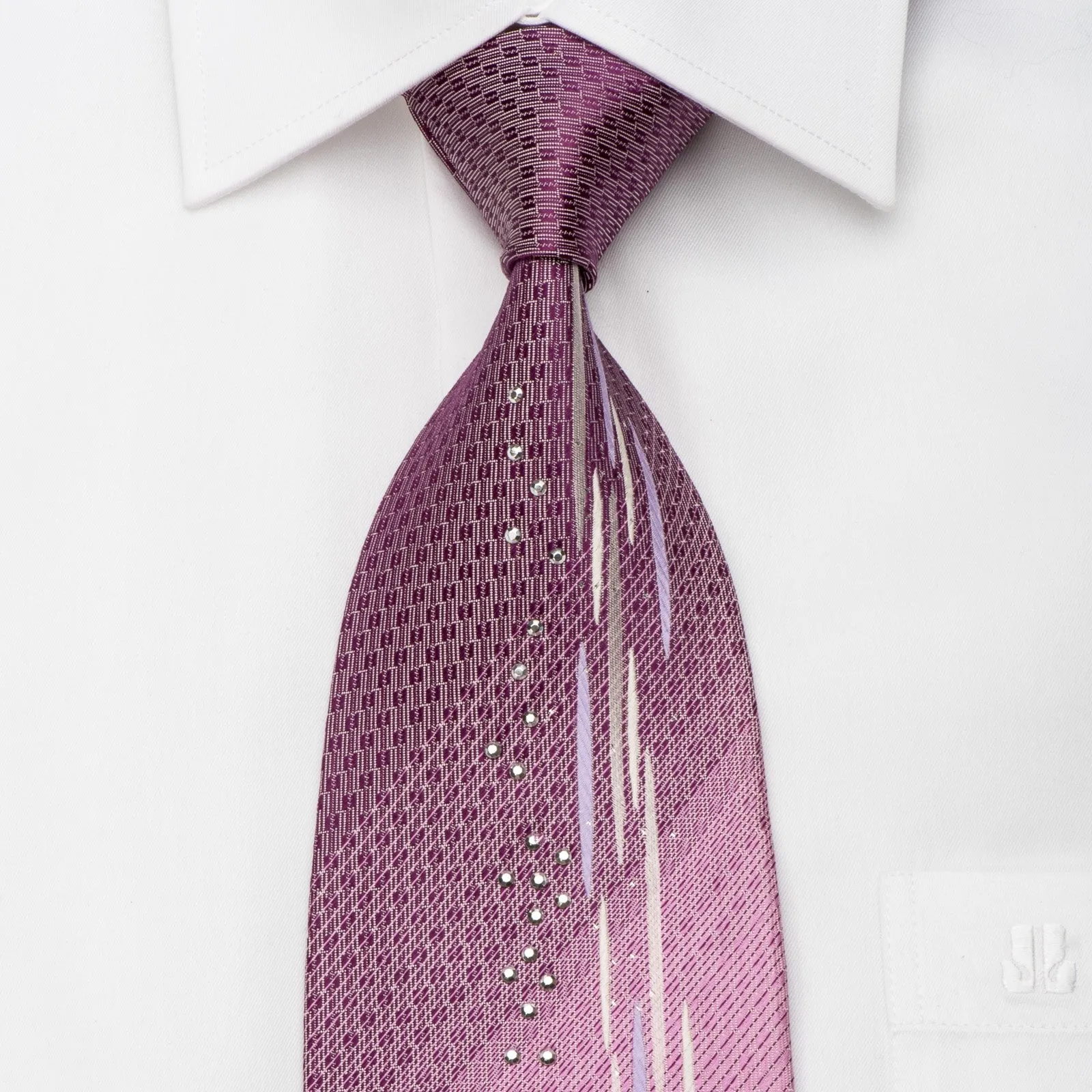 Crocodile Men's Rhinestone Silk Necktie Pink Purple Graduation With Silver Sparkles