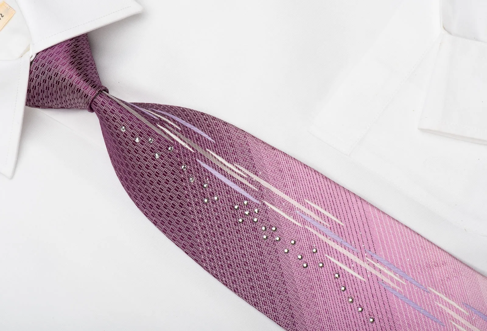 Crocodile Men's Rhinestone Silk Necktie Pink Purple Graduation With Silver Sparkles