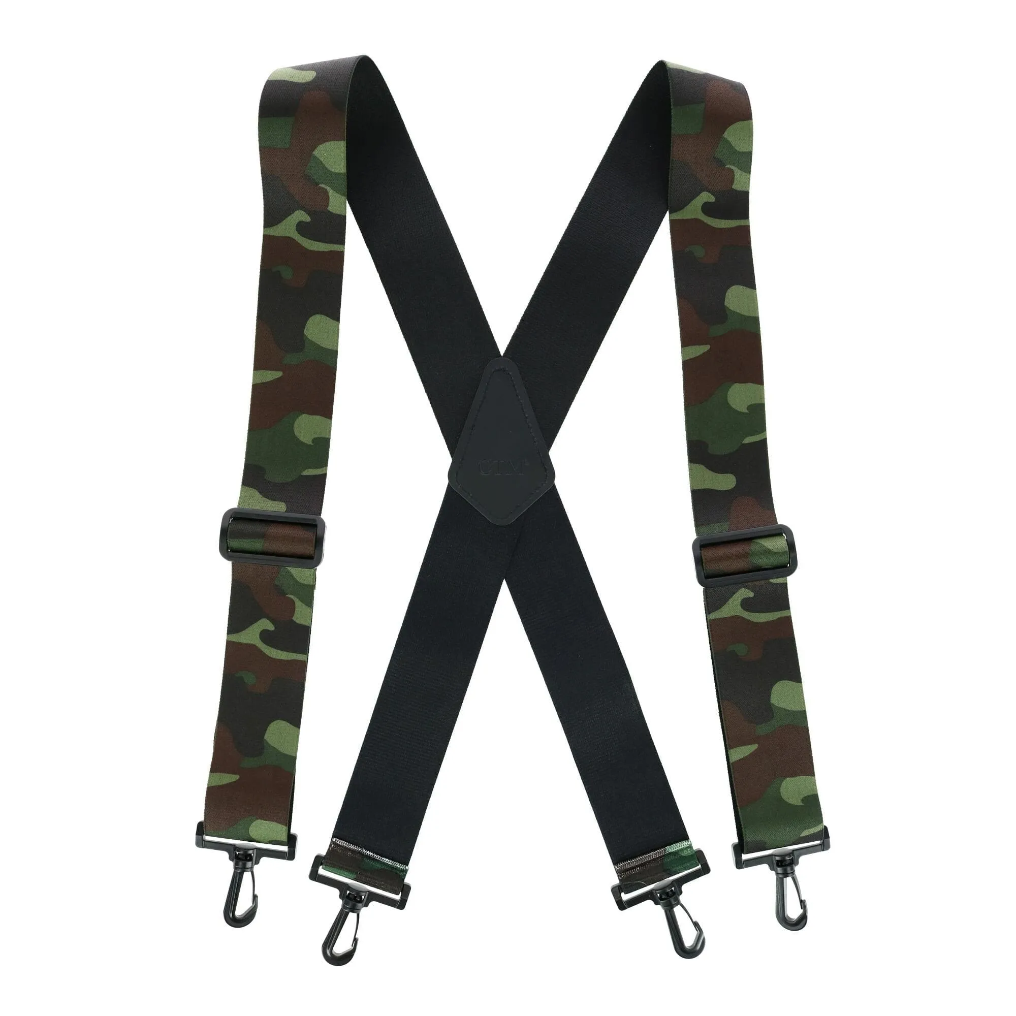 CTM® Men's Elastic Camouflage X-Back Suspenders with Plastic Swivel Hook Ends