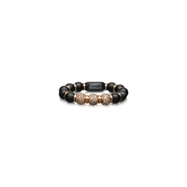 DEMEGLIO SFERA MATTE BLACK CERAMIC RING WITH 3 BROWN DIAMOND RONDELS