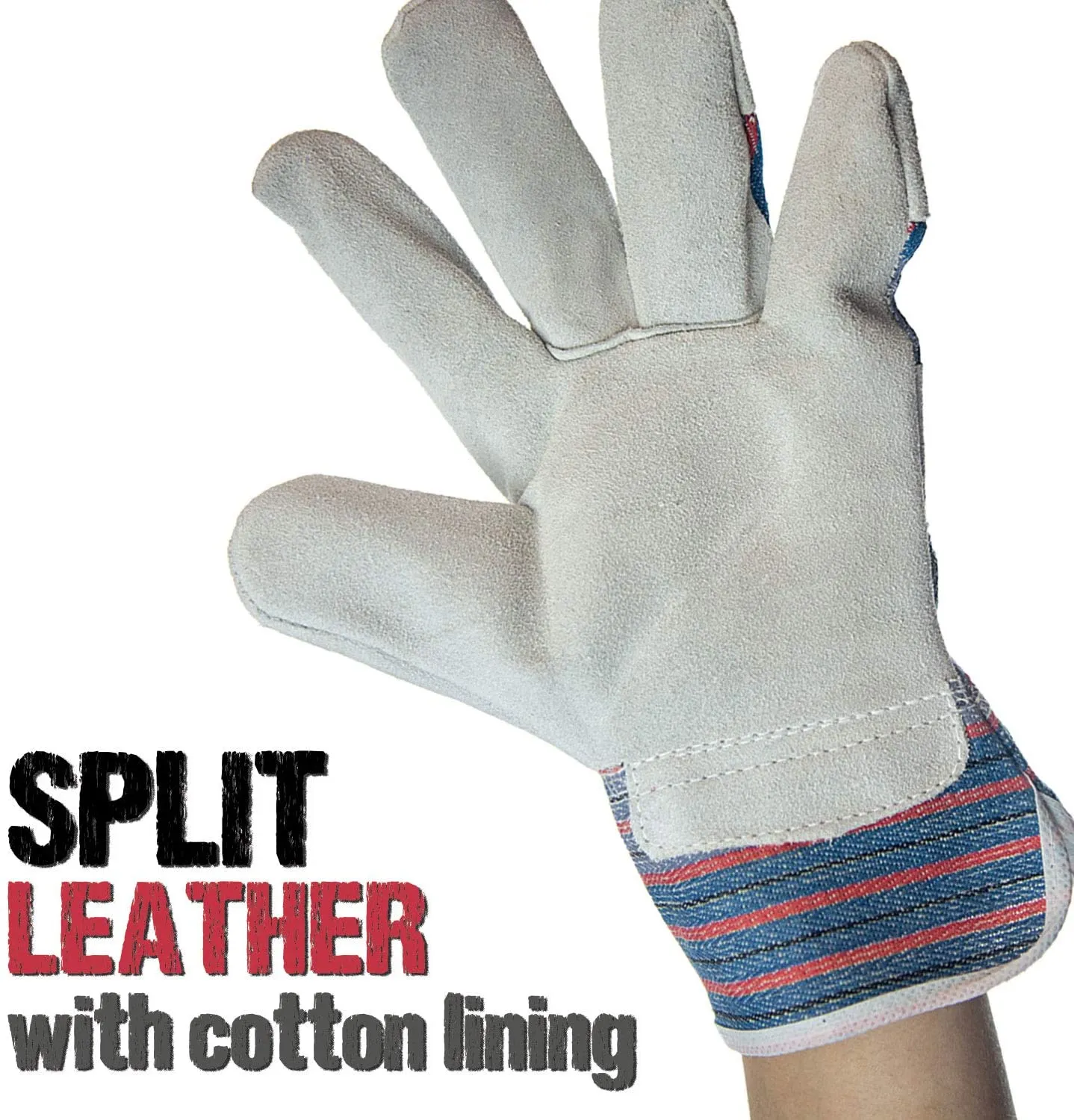 Economy Work Leather Safety Gloves, Heavy Duty Rugged Design (Pack of 6)
