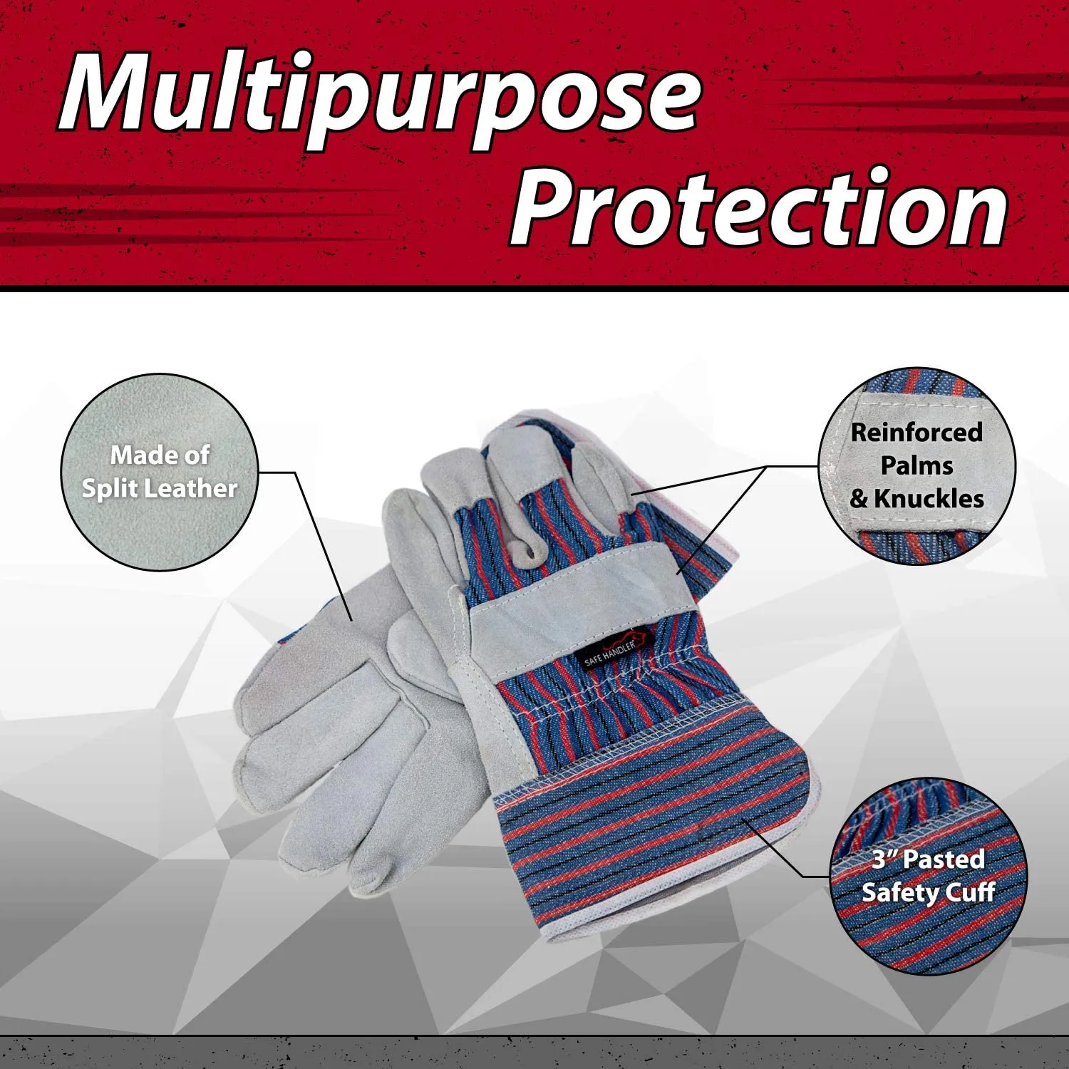 Economy Work Leather Safety Gloves, Heavy Duty Rugged Design (Pack of 6)