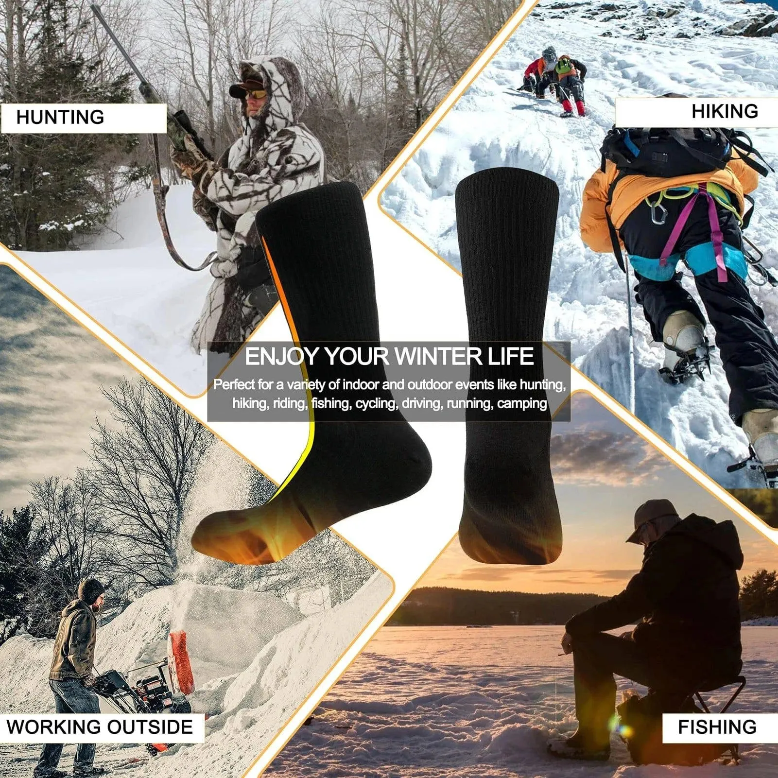 Electric Heated Socks Battery Powered Heated Socks Winter Warm Cotton Socks Foot Warmer for Skiing Camping Hiking