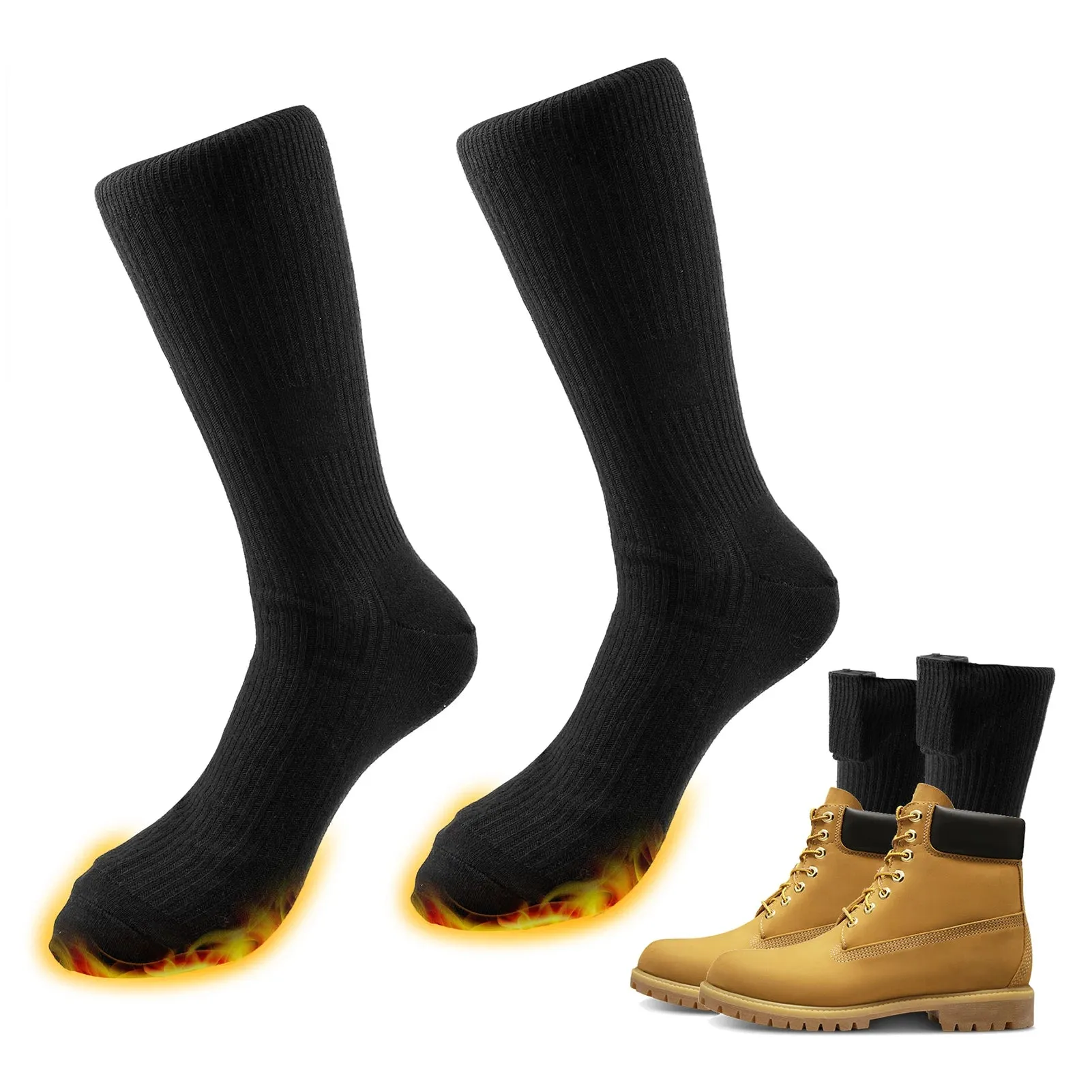 Electric Heated Socks Battery Powered Heated Socks Winter Warm Cotton Socks Foot Warmer for Skiing Camping Hiking