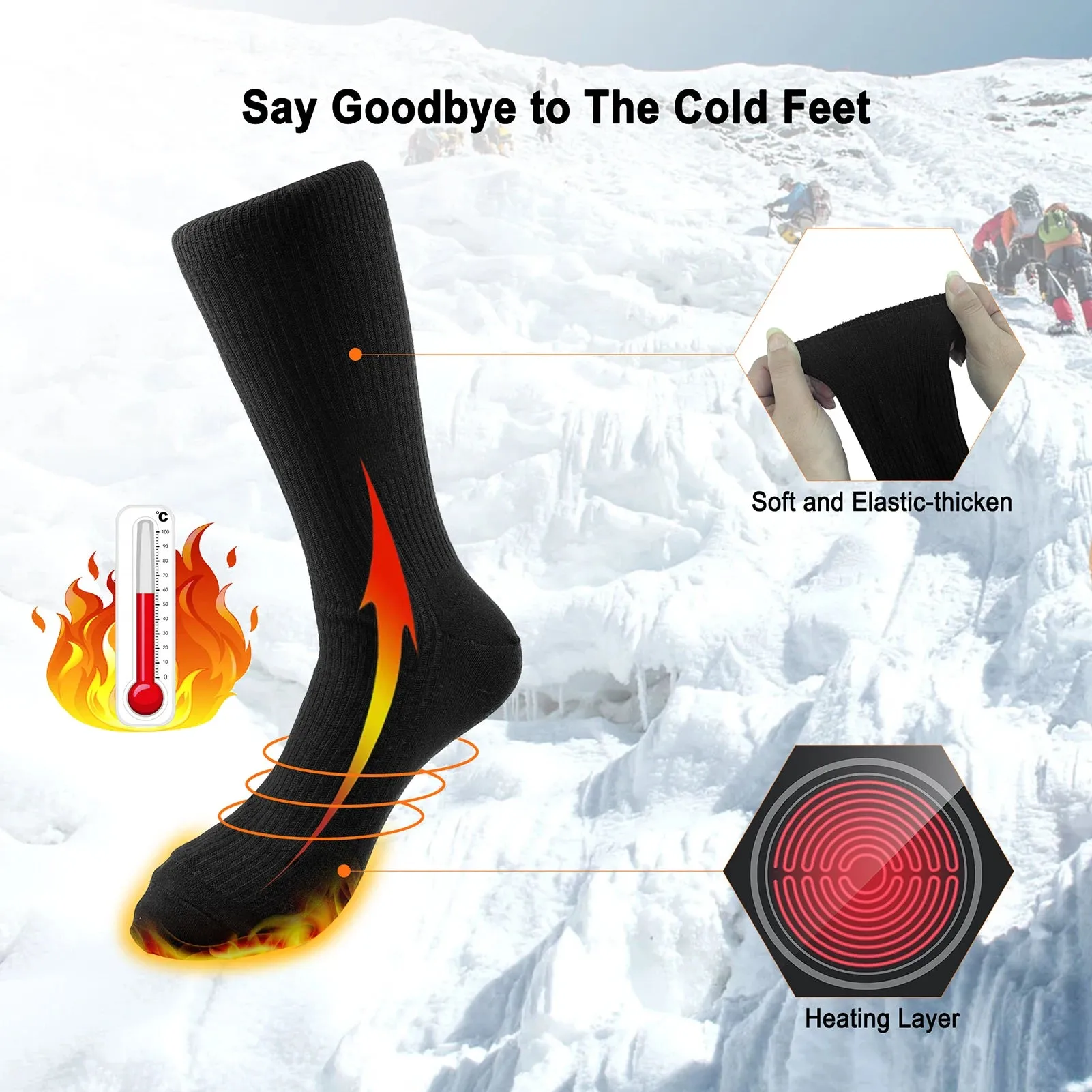Electric Heated Socks Battery Powered Heated Socks Winter Warm Cotton Socks Foot Warmer for Skiing Camping Hiking