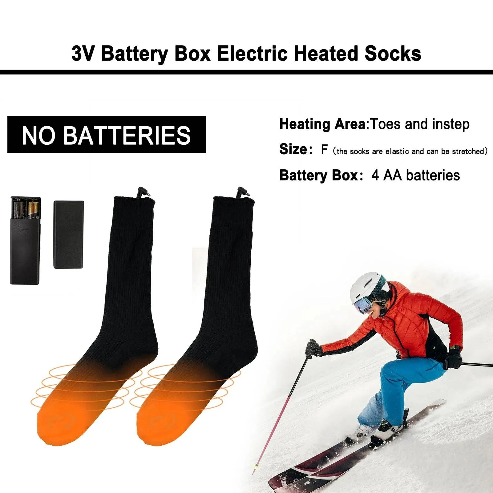 Electric Heated Socks Battery Powered Heated Socks Winter Warm Cotton Socks Foot Warmer for Skiing Camping Hiking