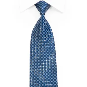 Geometric On Blue Rhinestone Silk Necktie Nina Ricci