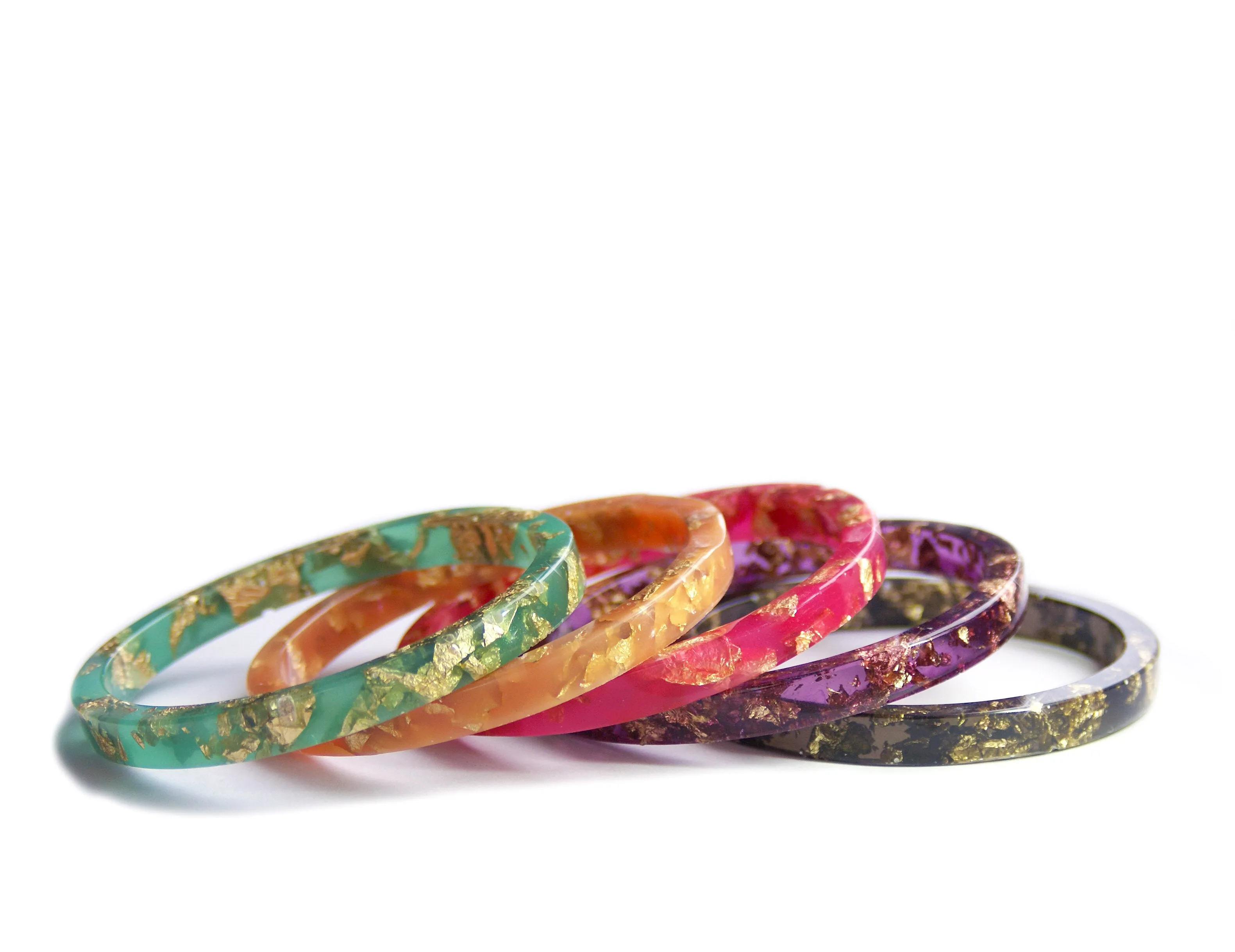 Gold Flake Stacking Resin Bracelet -- Yellow