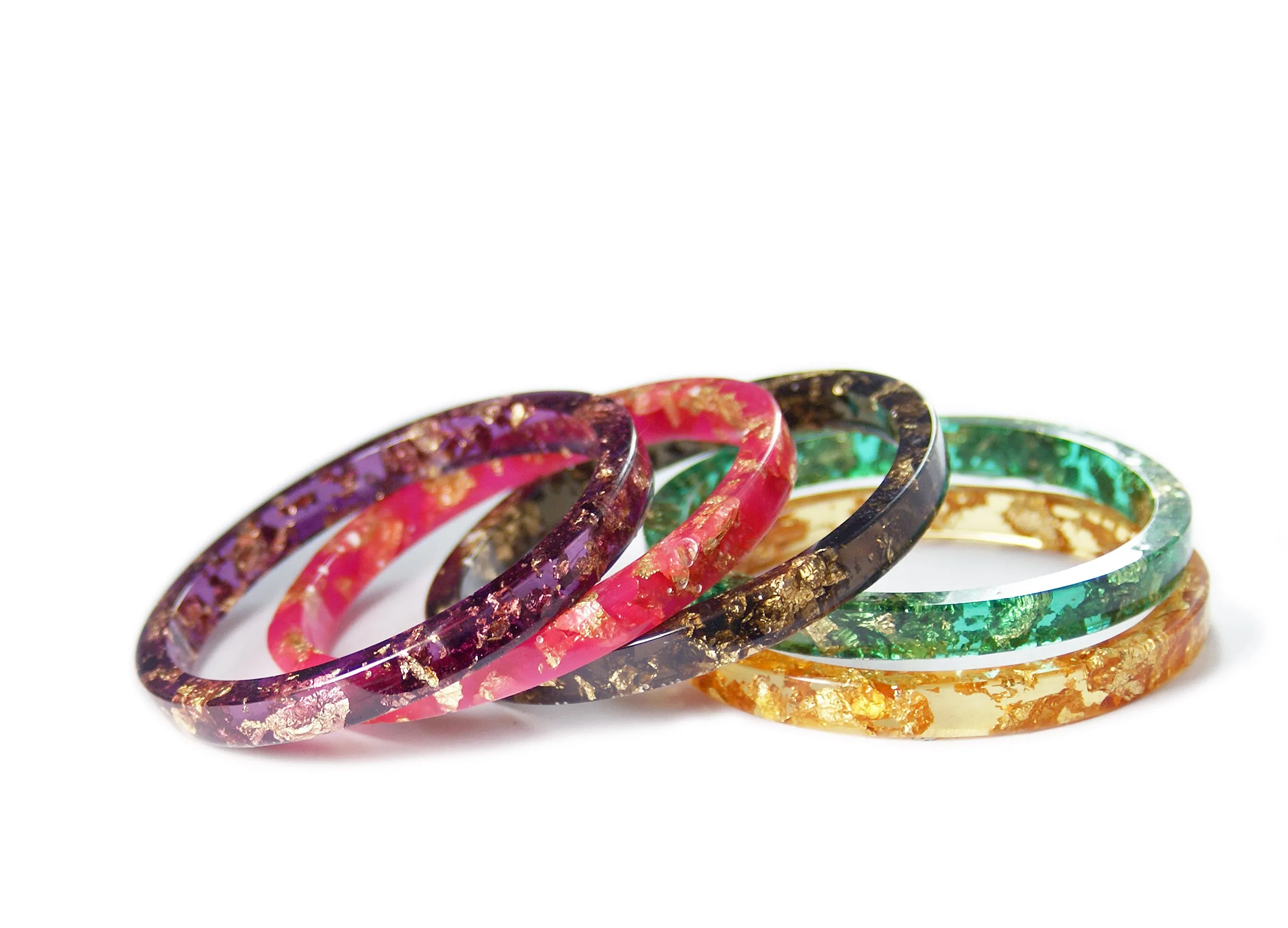 Gold Flake Stacking Resin Bracelet -- Yellow