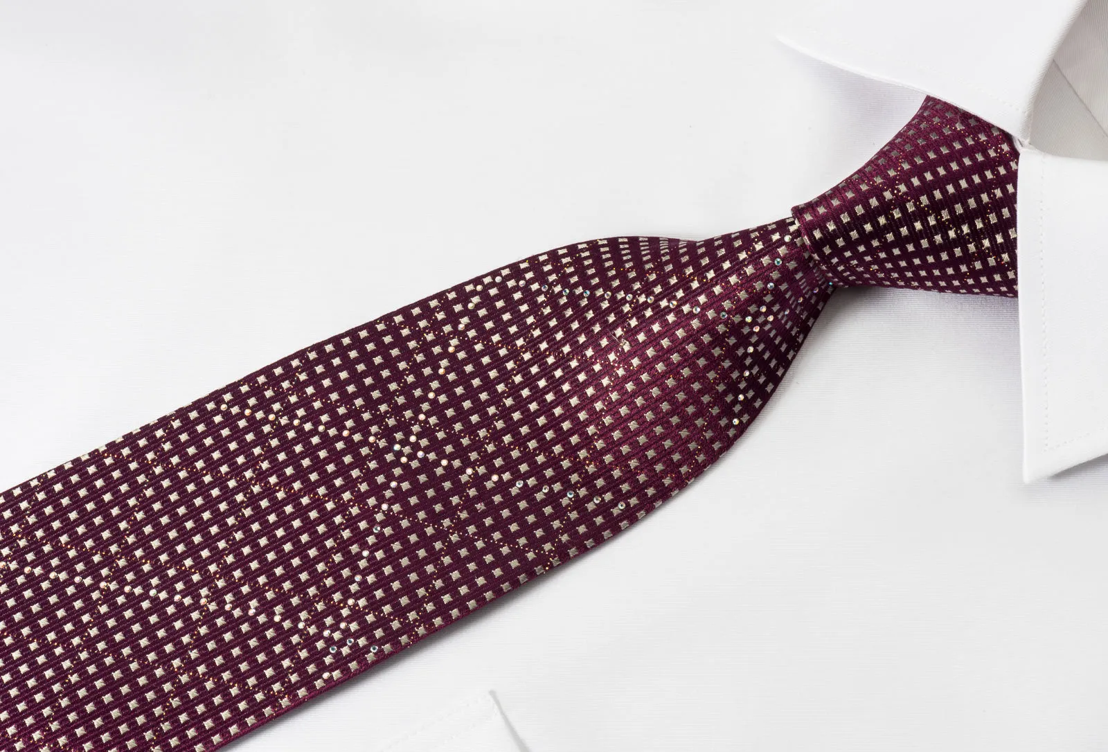 Indian Homme Rhinestone Tie Silver Micro Squares On Purple With Silver Sparkles