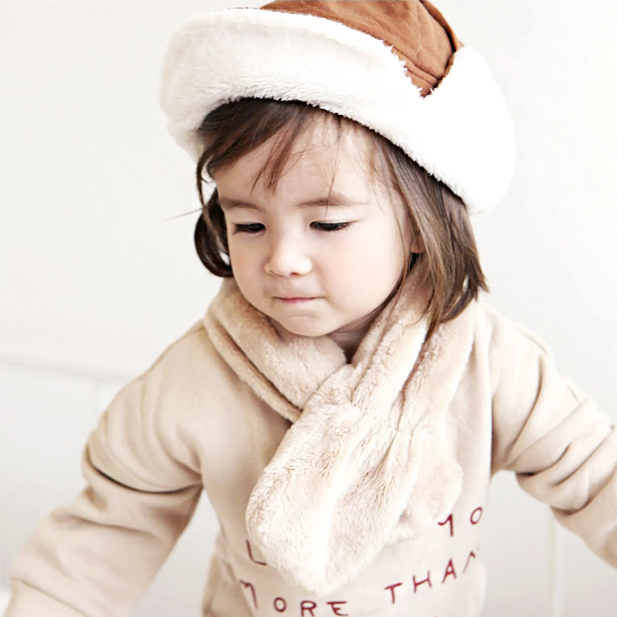 Kids Winter Fashion Scarf Baby Warm Fluffy Thick Fleece Toddler Neck Warmer | Ivory Navy