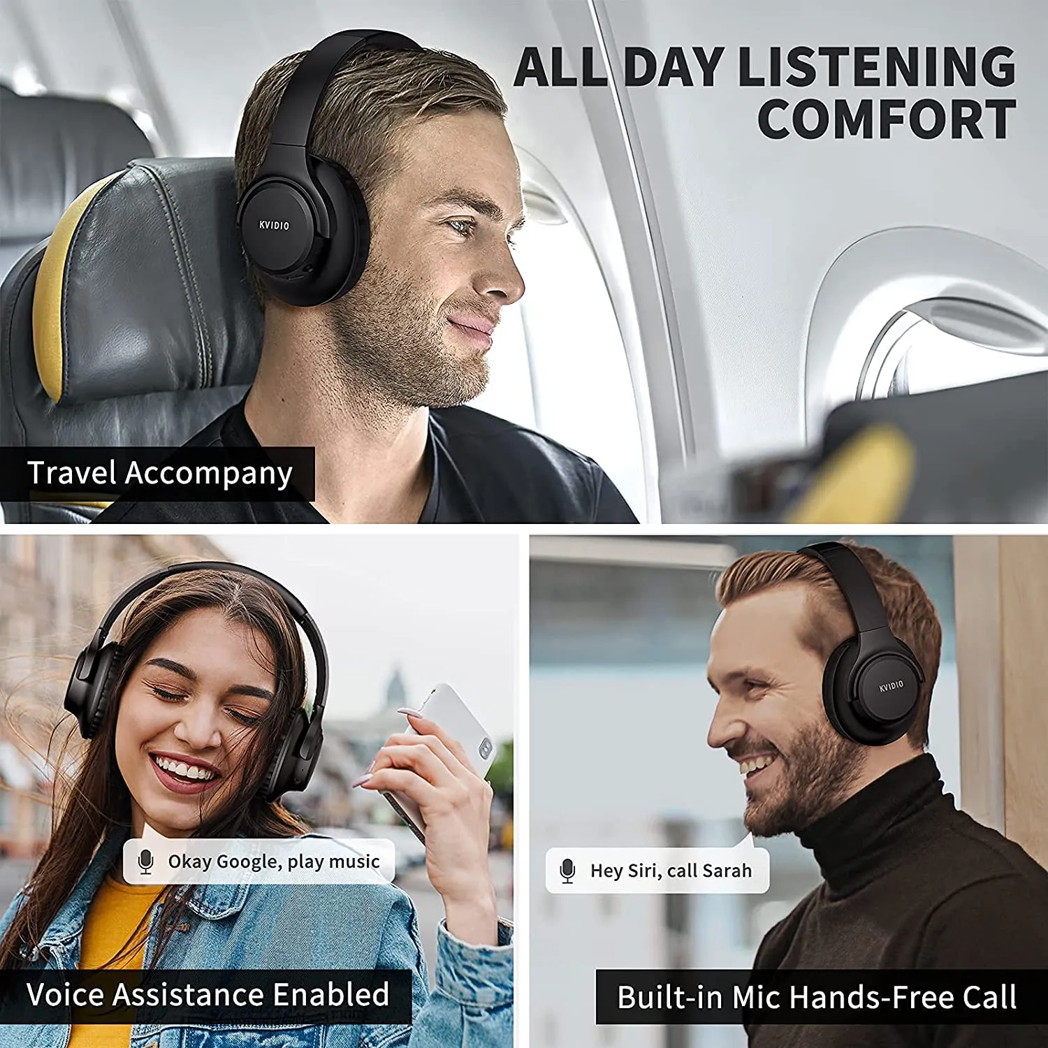 KVIDIO Bluetooth Headphones: 55Hr Playtime, Hi-Fi Sound, Deep Bass (Over-Ear, Foldable)