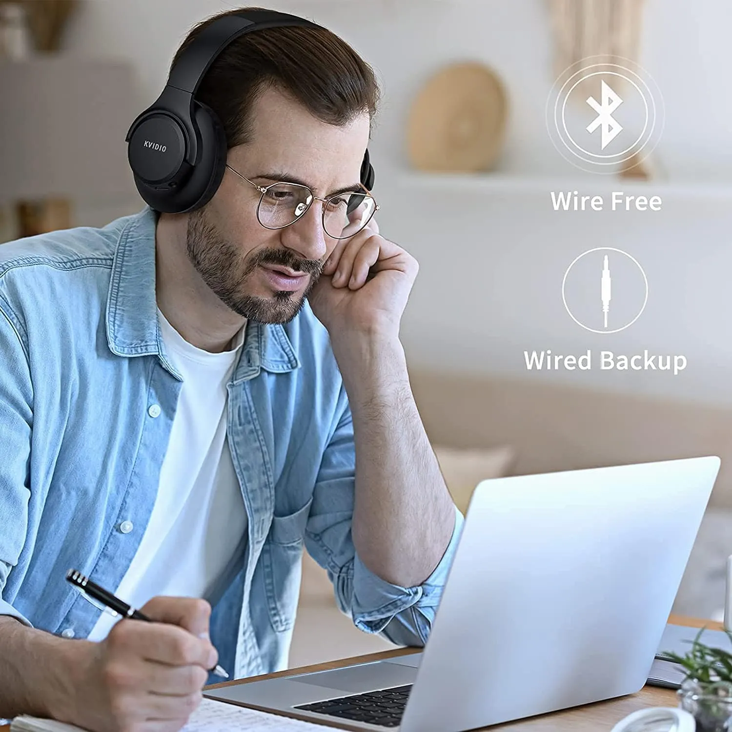 KVIDIO Bluetooth Headphones: 55Hr Playtime, Hi-Fi Sound, Deep Bass (Over-Ear, Foldable)