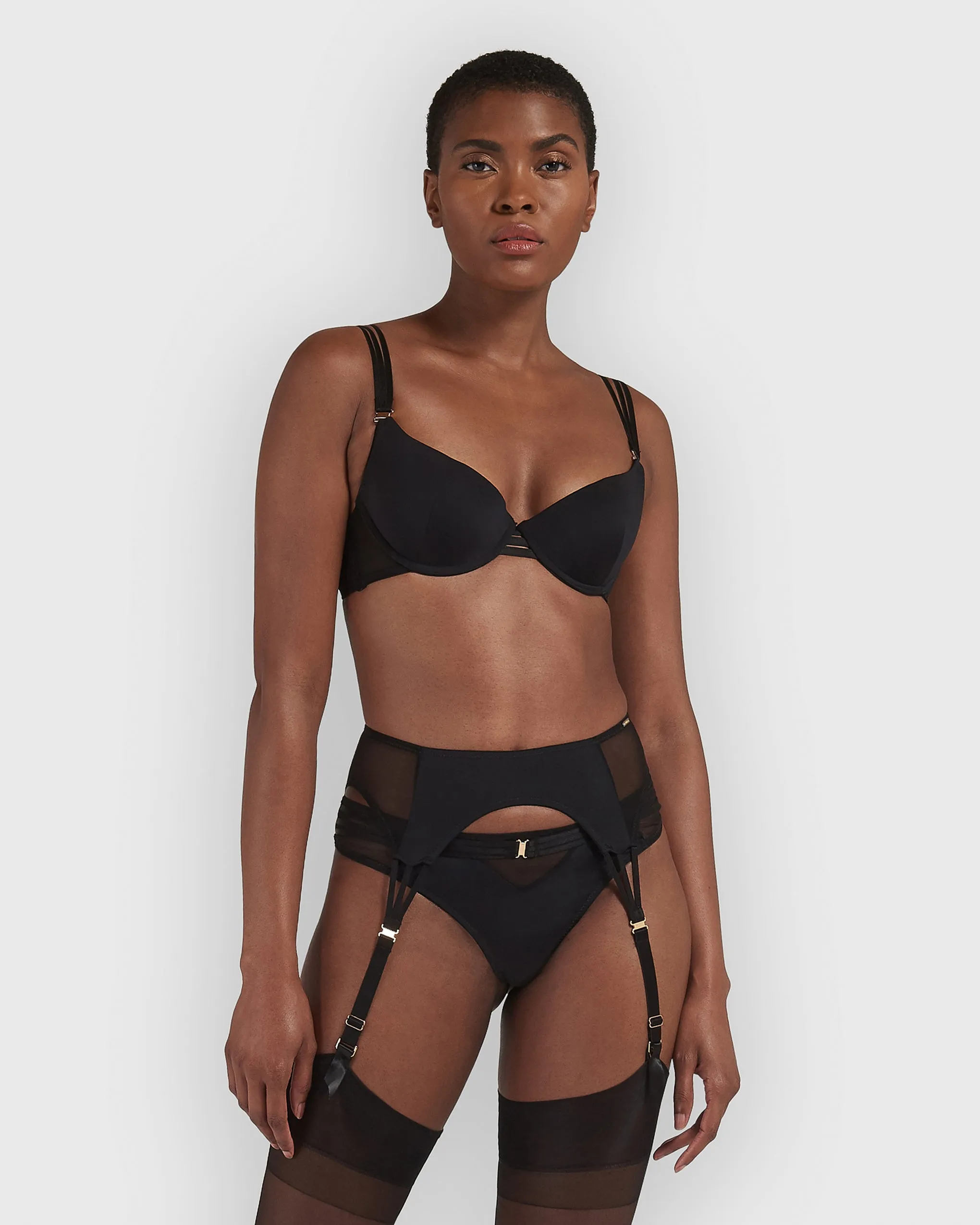 Laura Black Garter Belt with Mesh