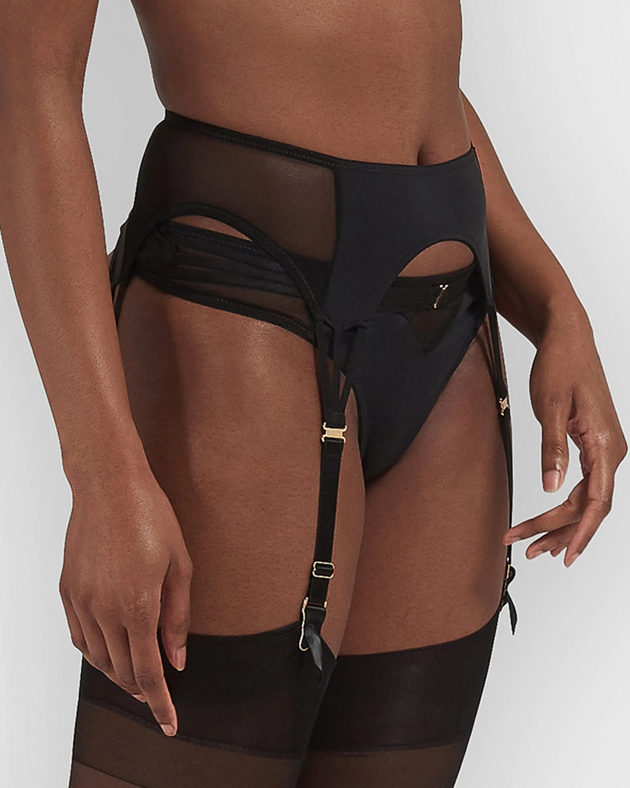 Laura Black Garter Belt with Mesh