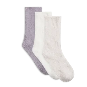 Lemon 3Pk Fur Cozy Crew Socks Orchid