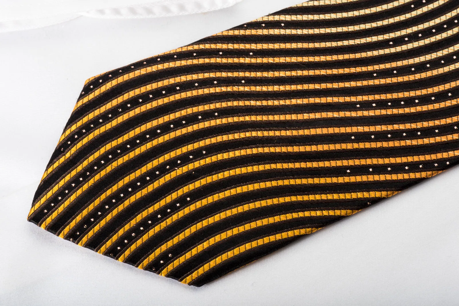 Marie Claire Silk Rhinestone Necktie Orange Waves On Dark Brown With Sparkles
