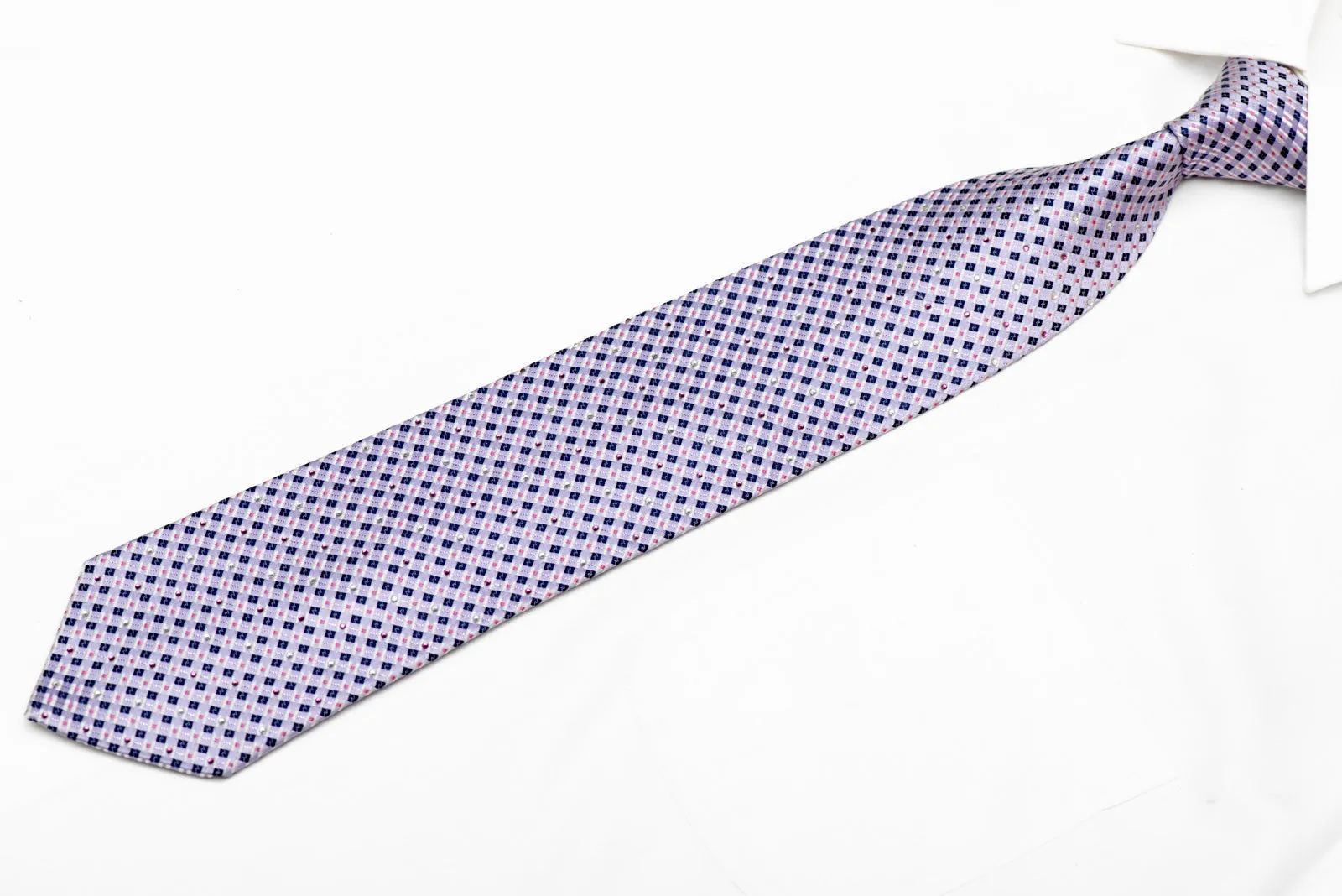 Mauve Checkered Rhinestone Silk Necktie With Purple Sparkles