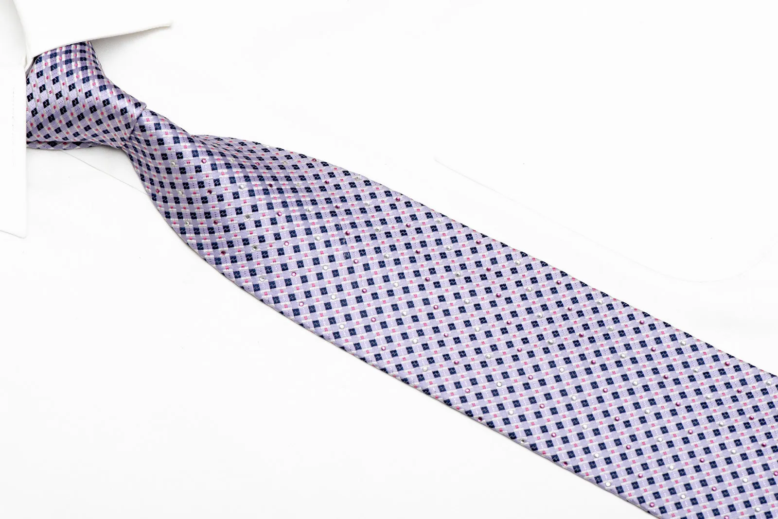 Mauve Checkered Rhinestone Silk Necktie With Purple Sparkles