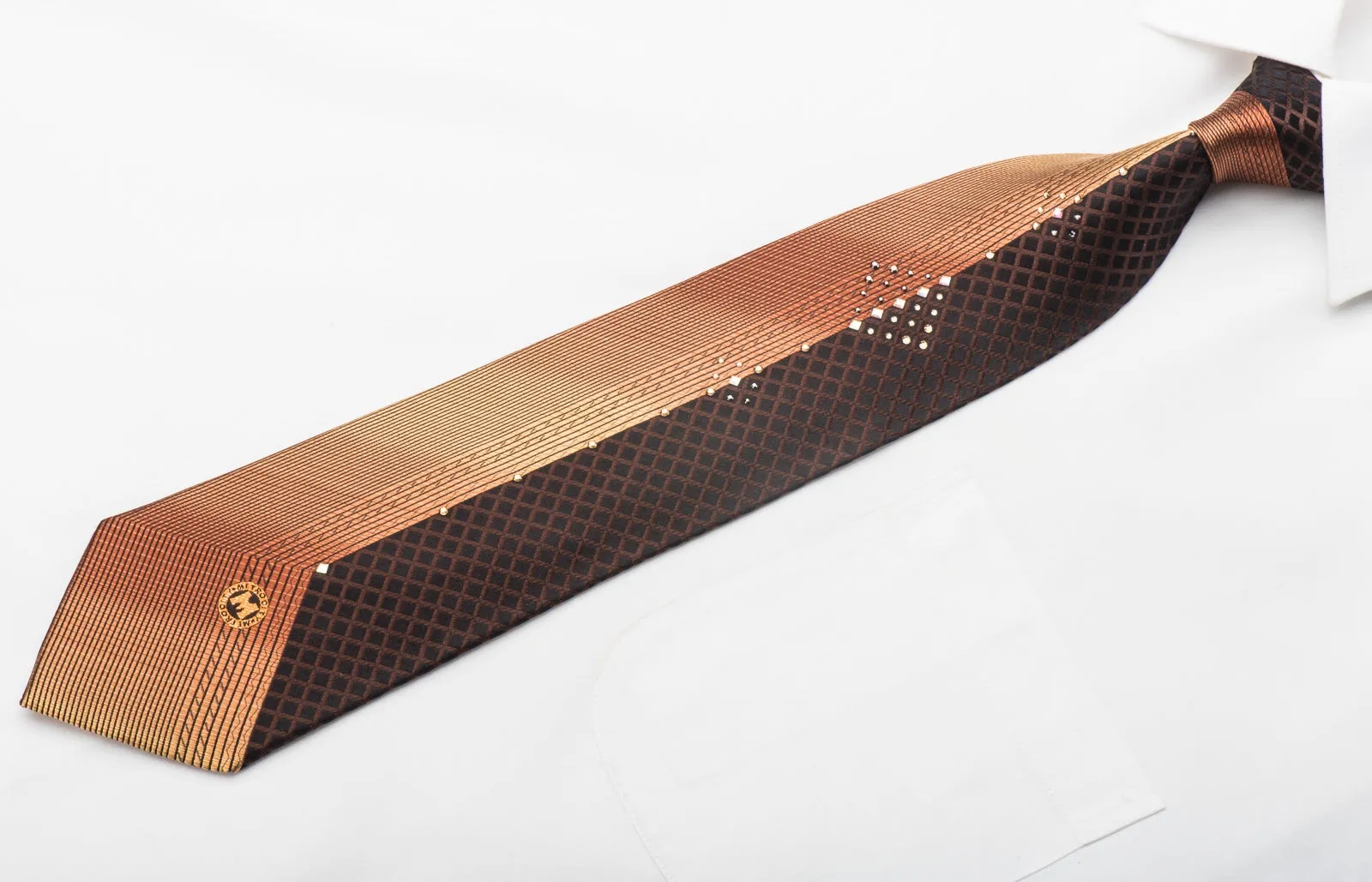 Metro City Men's Silk Necktie Sparkling Crystal Rhinestones On Brown
