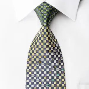 Mila Schon Rhinestone Necktie Green Navy Checkered With Green Sparkles