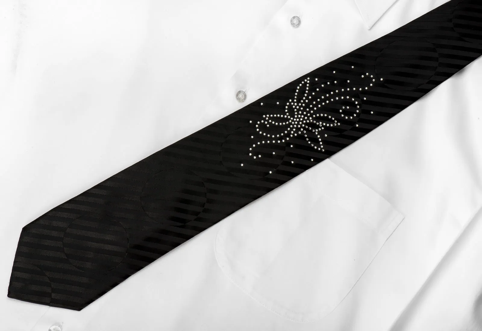 Odysseus Men's Crystal Black Silk Tie Butterfly Rhinestones On Black