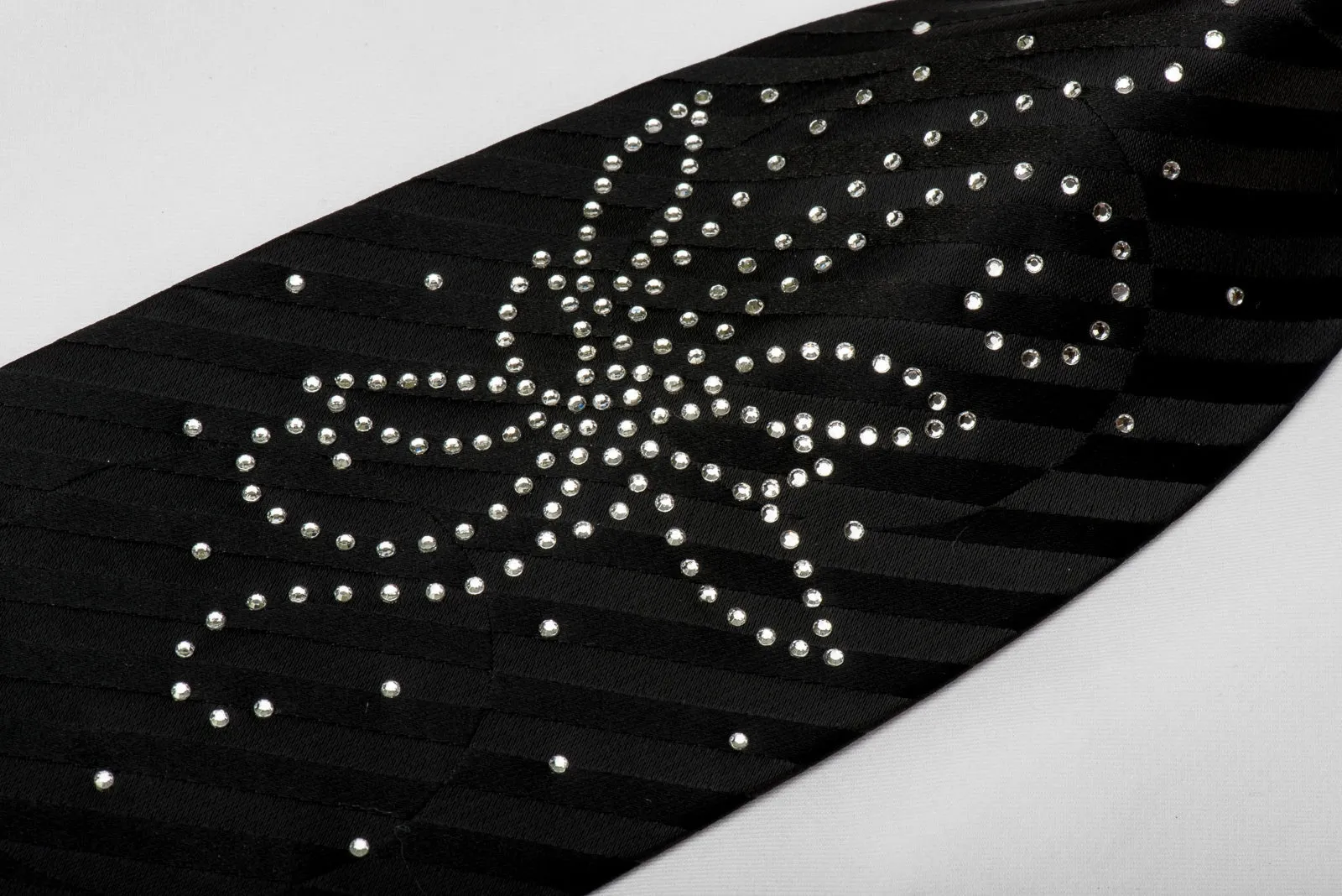 Odysseus Men's Crystal Black Silk Tie Butterfly Rhinestones On Black