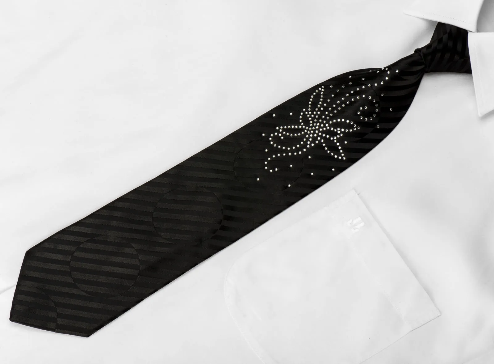 Odysseus Men's Crystal Black Silk Tie Butterfly Rhinestones On Black