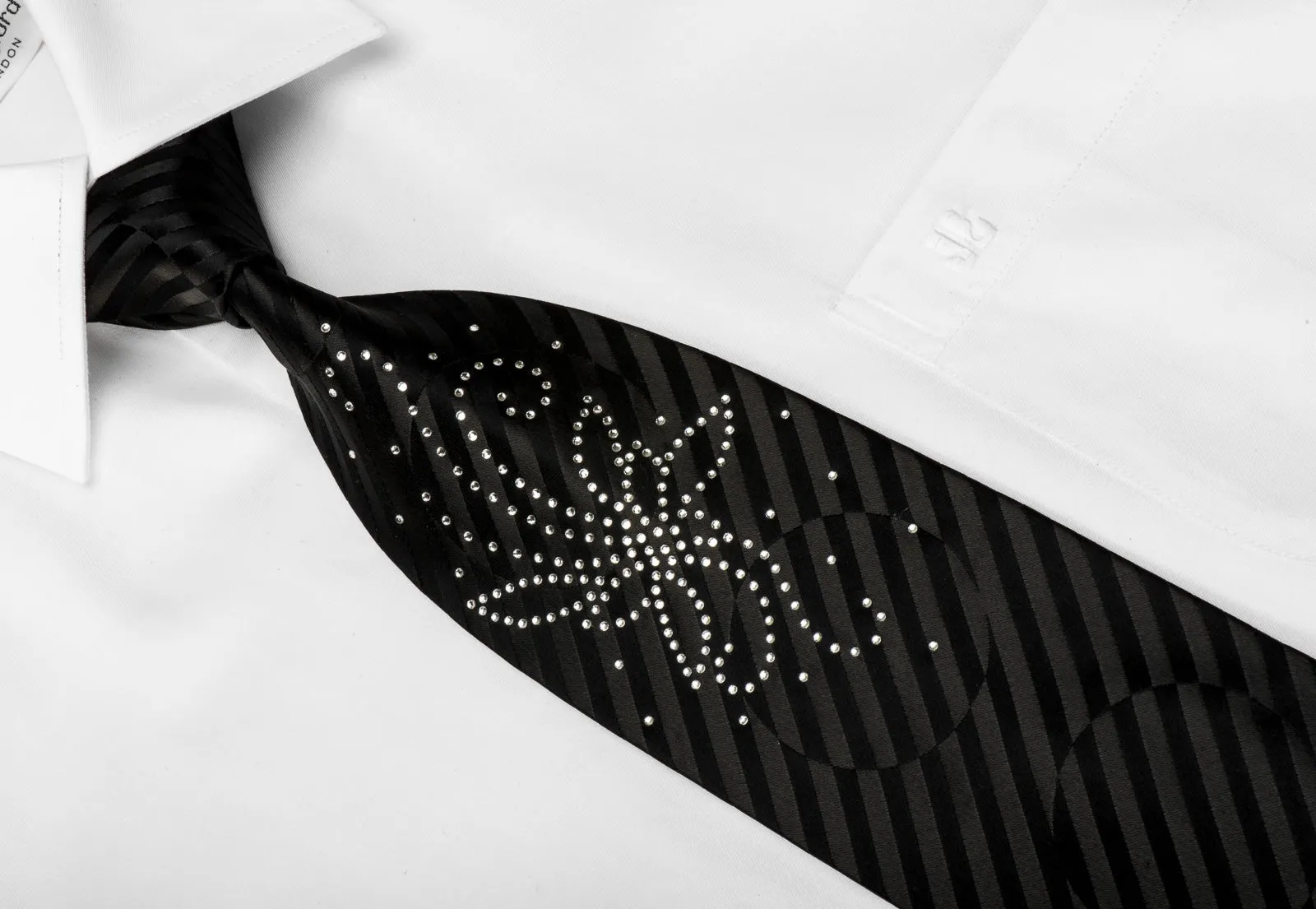 Odysseus Men's Crystal Black Silk Tie Butterfly Rhinestones On Black