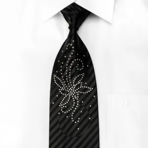 Odysseus Men's Crystal Black Silk Tie Butterfly Rhinestones On Black