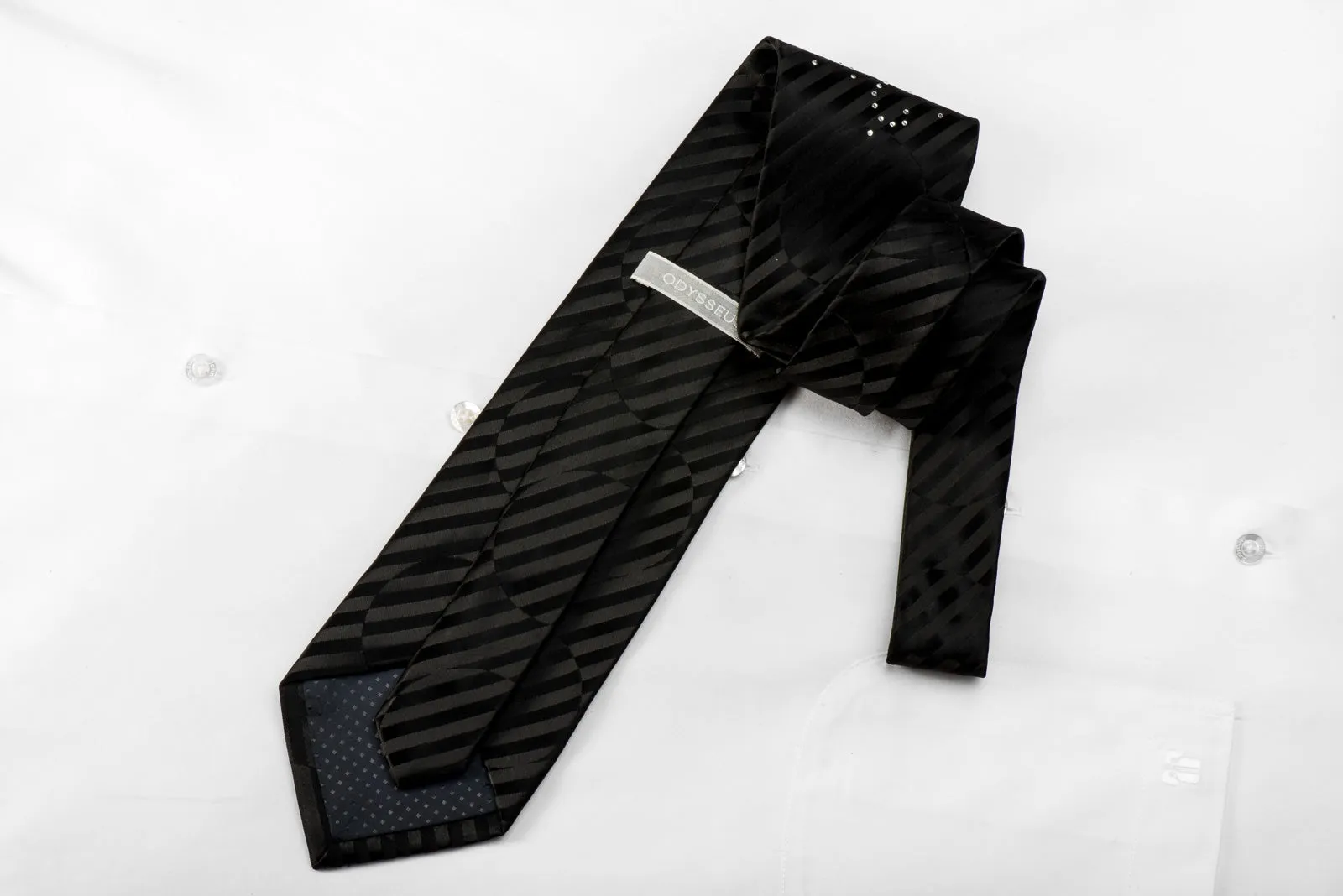 Odysseus Men's Crystal Black Silk Tie Butterfly Rhinestones On Black