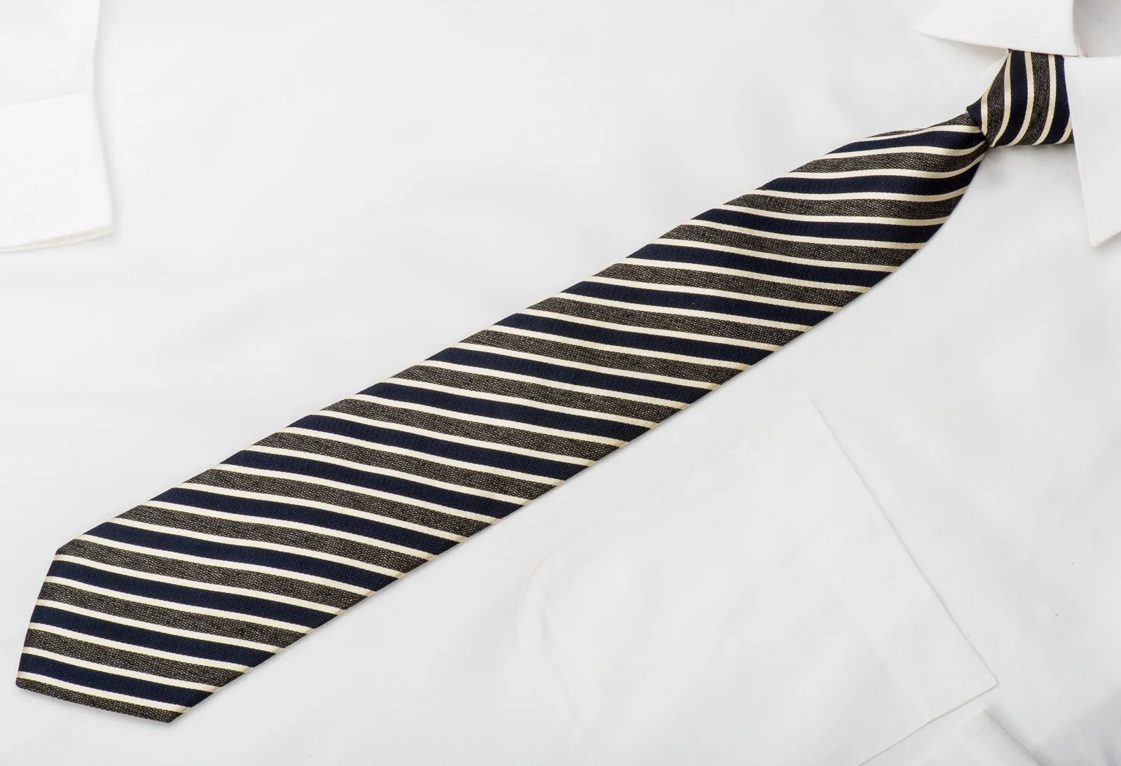 Paul Smith Men's Skinny Silk Tie Navy Brown Beige Striped