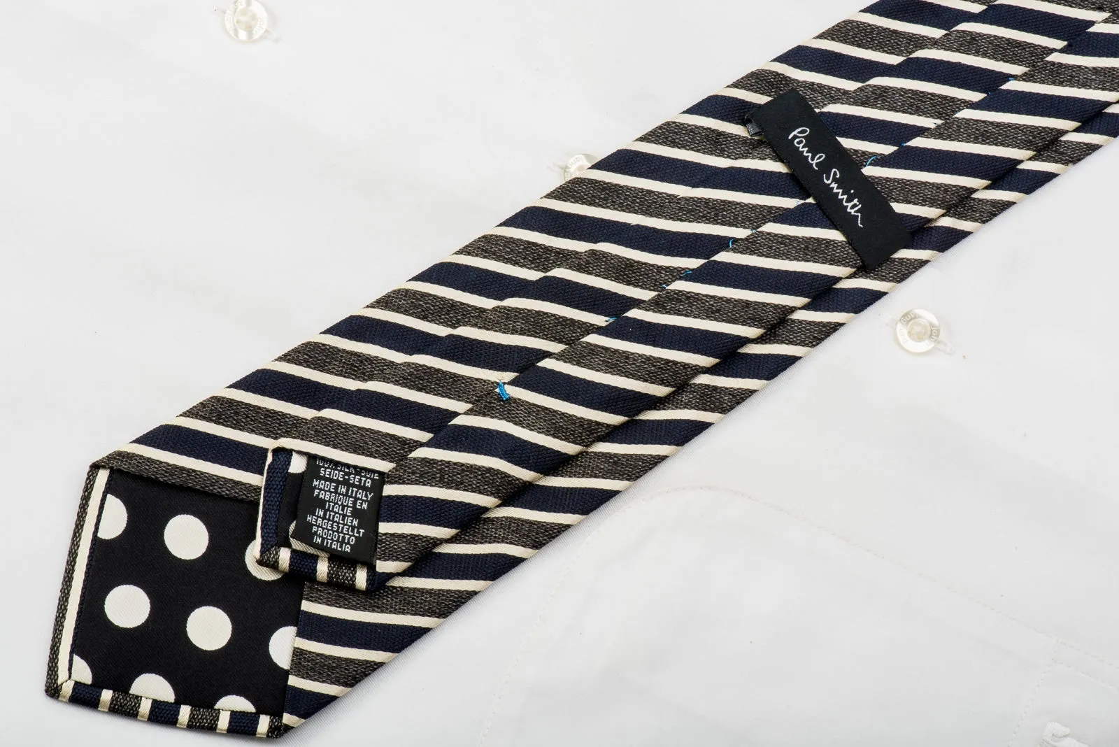 Paul Smith Men's Skinny Silk Tie Navy Brown Beige Striped