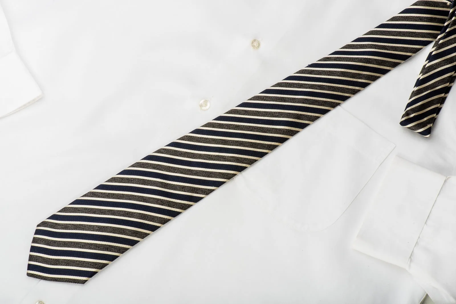 Paul Smith Men's Skinny Silk Tie Navy Brown Beige Striped
